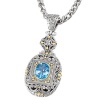 925 Silver & Blue Topaz Oval Picture Frame Pendant with 18k Gold Accents