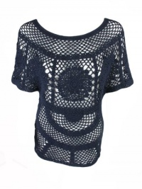 Juicy Couture womens navy blue hand crochet short sleeve top XS Juicy Couture womens navy blue hand crochet short sleeve top XS
