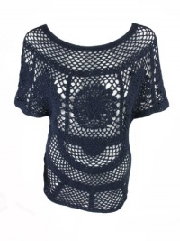 Juicy Couture womens navy blue hand crochet short sleeve top XS