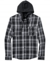 Pop the hood. Now you can, without sacrificing your fave weekend look with this hooded flannel from DC Shoes.