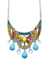 The key component to every great style is color! Bar III's knockout necklace presents plastic beads in a vibrant mix of turquoise, yellow, hot pink and coral hues. Set in silver-plated mixed metal. Approximate length: 24 inches + 3-inch extender. Approximate drop length: 6 inches. Approximate drop width: 5 inches.