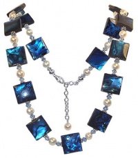 Sterling Silver 16 to 24 Necklace Made with Swarovski Elements Faux Pearls Crystal and Blue Abalone Sterling Silver 16 to 24 Necklace Made with Swarovski Elements Faux Pearls Crystal and Blue Abalone