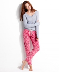 Embrace the soft, stylish comfort of Kensies pajamas set. The henley top features a rounded hem and small pocket on the left breast. The printed fleece pajama pants feature a comfy elastic waist and drawstring. Embrace the soft, stylish comfort of Kensies pajamas set. The henley top features a rounded hem and small pocket on the left breast. The printed fleece pajama pants feature a comfy elastic waist and drawstring.