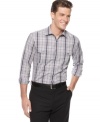 Get your sophisticated style all lined up with this standout big and tall plaid shirt from Alfani.