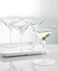 Fine European glass and craftsmanship give the Waterman martini glasses an enduring strength yet a delicate feel, while their classic styling allows them a place at both formal and casual affairs. Fine European glass and craftsmanship give the Waterman martini glasses an enduring strength yet a delicate feel, while their classic styling allows them a place at both formal and casual affairs.