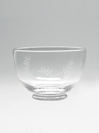 Beautifully designed crystal bowl features a delicate fern pattern. Available in 5 diameter. Handmade Imported Beautifully designed crystal bowl features a delicate fern pattern. Available in 5 diameter. Handmade Imported