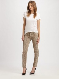 Reversible, snake-print leggings with five-pocket styling and a shiny finish. To maintain this waxy look, freeze cleaning is recommended. Button closureZip flyFive-pocket stylingRise, 8Inseam, about 3095% cotton/3% spandex/2% elasterellFreeze cleanMade in USA of imported fabricModel shown is 5'10 (177cm) wearing US size 4. To freeze clean: Spot clean stains and air dry. Fold lengthwise and place in zip lock bag. Reversible, snake-print leggings with five-pocket styling and a shiny finish. To maintain this waxy look, freeze cleaning is recommended. Button closureZip flyFive-pocket stylingRise, 8Inseam, about 3095% cotton/3% spandex/2% elasterellFreeze cleanMade in USA of imported fabricModel shown is 5'10 (177cm) wearing US size 4. To freeze clean: Spot clean stains and air dry. Fold lengthwise and place in zip lock bag.