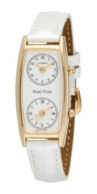 Gotham Women's Gold-Tone Dual Time Zone Leather Strap Watch # GWC15091GW