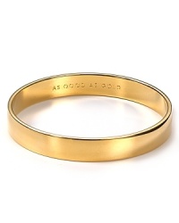 Understated alone and statement making when stacked. kate spade new york's engraved gold-plated bangle gives every look the Midas touch. Understated alone and statement making when stacked. kate spade new york's engraved gold-plated bangle gives every look the Midas touch.
