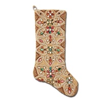 Bold rhinestones and beading create a festive holiday stocking from Kim Seybert. Bold rhinestones and beading create a festive holiday stocking from Kim Seybert.