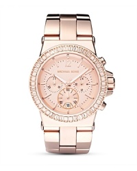 Set your wrist aglow with this ultra-luxe watch in the season's must-have rose-gold hue from iconic MICHAEL Michael Kors. Set your wrist aglow with this ultra-luxe watch in the season's must-have rose-gold hue from iconic MICHAEL Michael Kors.