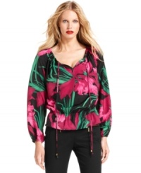 MICHAEL Michael Kors adorned this petite peasant top with an exotic floral print for a vibrant effect. MICHAEL Michael Kors adorned this petite peasant top with an exotic floral print for a vibrant effect.