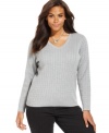 Look casually chic in Karen Scott's long sleeve plus size sweater, crafted from a cabled knit-- grab all the colors at an Everyday Value!