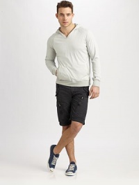 A hoodie-style pullover in a soft cotton blend with allover two-tone stripes. Attached hoodKangaroo pocketAbout 28 from shoulder to hem50% cotton/50% polyesterMachine washImported A hoodie-style pullover in a soft cotton blend with allover two-tone stripes. Attached hoodKangaroo pocketAbout 28 from shoulder to hem50% cotton/50% polyesterMachine washImported