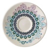 Sultana is a graphic and contemporary design in turquoise, orange, navy, and lavender inspired by laces of the Orient.