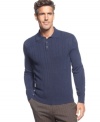 Geoffrey Beene updates a classic polo style in this sharp ribbed sweater that adds a refined look to any outfit.