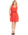 Look uber-hot from all angles with Ruby Rox's A-line plus size dress, featuring a belted waist and cutout back.