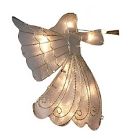 Top your tree with this beautifully illuminated angel, accented in golden wire. Top your tree with this beautifully illuminated angel, accented in golden wire.