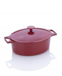 Designed by Michelle Bernstein, one of our pro chefs from The Culinary Council, this cast iron professional combines unbeatable enamel style with incredible performance. The perfect assistant for whipping up hearty stews, slow-cooking juicy meats and conquering any dish, the oval dutch oven, with extra-heavy lid, locks in flavor and moisture for masterpiece meals that go straight from oven to table. 1-year warranty. Designed by Michelle Bernstein, one of our pro chefs from The Culinary Council, this cast iron professional combines unbeatable enamel style with incredible performance. The perfect assistant for whipping up hearty stews, slow-cooking juicy meats and conquering any dish, the oval dutch oven, with extra-heavy lid, locks in flavor and moisture for masterpiece meals that go straight from oven to table. 1-year warranty.