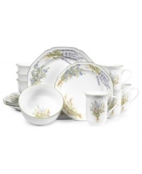An inspiration for home chefs, Mikasa's Botanical Bouquet dinnerware set garnishes the table with garden-fresh sage, rosemary and thyme. Old-world styling meets modern convenience in scalloped porcelain made for easy heating and cleanup. An inspiration for home chefs, Mikasa's Botanical Bouquet dinnerware set garnishes the table with garden-fresh sage, rosemary and thyme. Old-world styling meets modern convenience in scalloped porcelain made for easy heating and cleanup.