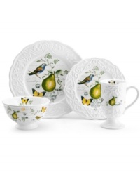 Ripe for the table, the Antique Countryside Pear place setting exudes charm with embossed vines and colorful nature scenes in traditional white stoneware. Complements Italian Countryside and Antique White dinnerware, also by Mikasa. Ripe for the table, the Antique Countryside Pear place setting exudes charm with embossed vines and colorful nature scenes in traditional white stoneware. Complements Italian Countryside and Antique White dinnerware, also by Mikasa.