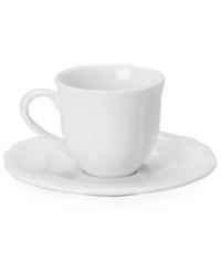 The perfect size for a double shot of espresso, this cup from Mikasa's Antique White dinnerware and dishes collection features a unique geometric shape and clean, embossed design. Perfect for everyday use. The perfect size for a double shot of espresso, this cup from Mikasa's Antique White dinnerware and dishes collection features a unique geometric shape and clean, embossed design. Perfect for everyday use.