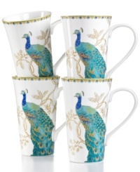 A classical icon of unique beauty is set in white porcelain upon these Peacock Garden mugs from 222 Fifth. Colorful, charming and precious in porcelain, this design is sure to elevate the look of your table. A classical icon of unique beauty is set in white porcelain upon these Peacock Garden mugs from 222 Fifth. Colorful, charming and precious in porcelain, this design is sure to elevate the look of your table.