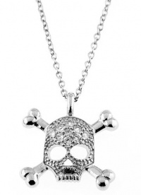 Sterling Silver Cubic Zirconia Studded Skull and Crossbones Necklace Sterling Silver Cubic Zirconia Studded Skull and Crossbones Necklace