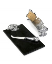 Hold court with the regal elegance of Fleur de Lis serveware. Lavish detail featuring the iconic French lily evokes another era, gleaming spectacularly in this magnificent cracker tray and granite cheese board from Arthur Court. With coordinating knife. Hold court with the regal elegance of Fleur de Lis serveware. Lavish detail featuring the iconic French lily evokes another era, gleaming spectacularly in this magnificent cracker tray and granite cheese board from Arthur Court. With coordinating knife.