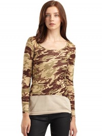 THE LOOKScoop necklinePullover styleLong sleeves Camoflage printAsymmetrical hemTHE FITAbout 27 from shoulder to longest point of hemTHE MATERIALRayonCARE & ORIGINDry cleanMade in USA THE LOOKScoop necklinePullover styleLong sleeves Camoflage printAsymmetrical hemTHE FITAbout 27 from shoulder to longest point of hemTHE MATERIALRayonCARE & ORIGINDry cleanMade in USA