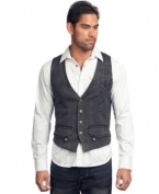 Rock this vest from Affliction for a more polished nightclub cool look.