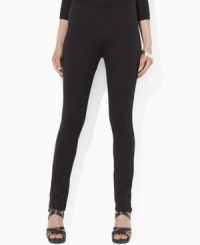Lauren Ralph Lauren's slim, fitted leg creates a modern look on the flattering Mani petite pant in sleek stretch jersey. (Clearance) Lauren Ralph Lauren's slim, fitted leg creates a modern look on the flattering Mani petite pant in sleek stretch jersey. (Clearance)
