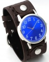 Biker's #US-W2582 Men's Brown Cuff Leather Strap Blue Dial Watch