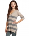 Christopher Fischer Women's 100% Cashmere Striped Boyfriend Sweater