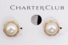 Charter Club Gold Tone Metal And Pearl Hypo-Allergenic Clip On Earrings