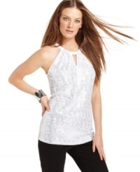 Shimmering sequins give INC's halter top an extra-special feel! Pair it with jeans for a date night, or try it with a pencil skirt for a more formal occasion! Shimmering sequins give INC's halter top an extra-special feel! Pair it with jeans for a date night, or try it with a pencil skirt for a more formal occasion!