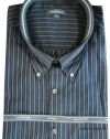 Van Heusen Button Down Long Sleeve Dress Shirt Navy Blue Stripes