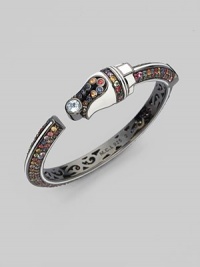 From the Pavé Column Collection. Mixed sapphires with white enamel trim and single blue topaz stone.Sapphire Blue topaz Enamel Sterling silver Width, about ½ Sidekick hinge Imported From the Pavé Column Collection. Mixed sapphires with white enamel trim and single blue topaz stone.Sapphire Blue topaz Enamel Sterling silver Width, about ½ Sidekick hinge Imported