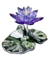 Reaching up for the sun, the Blue Violet Waterlily figurine lends dazzling splendor to any Swarovski collection in exquisitely crafted crystal. With silvertone metal detail.