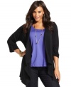 Layer your favorite looks with Style&co.'s three-quarter-sleeve plus size cardigan, featuring an open front.