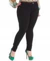 Land an on-trend look with Baby Phat's plus size skinny jeans, featuring tuxedo-styling-- they're ultra-hot!