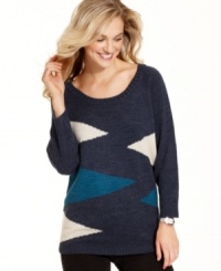 Debbie Morgan's triangle-pattern sweater is a chic choice with leggings or jeans. Debbie Morgan's triangle-pattern sweater is a chic choice with leggings or jeans.