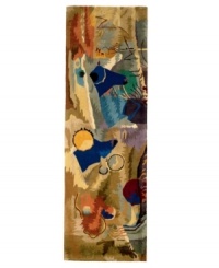 A mesmerizing medley of abstractions, this rug features a scattered design of irregular shapes and vibrant colors. The mixture of yellow, blue, red, green and earth tones makes the rug glow with resplendent beauty, adding a modern look to any home. Hand-tufted and hand-carved of plush wool. A mesmerizing medley of abstractions, this rug features a scattered design of irregular shapes and vibrant colors. The mixture of yellow, blue, red, green and earth tones makes the rug glow with resplendent beauty, adding a modern look to any home. Hand-tufted and hand-carved of plush wool.