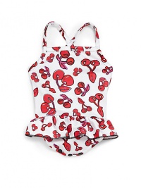 THE LOOKOne-piece designCherry printCrisscross strapsRuffled drop-waistRhinestone SR logoSnaps at the bottomTHE MATERIAL80% polyester/20% elastaneCARE & ORIGINMachine washImported THE LOOKOne-piece designCherry printCrisscross strapsRuffled drop-waistRhinestone SR logoSnaps at the bottomTHE MATERIAL80% polyester/20% elastaneCARE & ORIGINMachine washImported