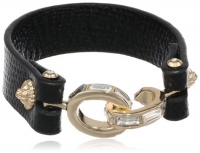 Anne Klein Sheldon Gold-Tone Black Leather Link Cuff Bracelet Anne Klein Sheldon Gold-Tone Black Leather Link Cuff Bracelet