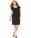 Get polished professional style with Calvin Klein's cap sleeve plus size sheath dress, cinched by a belted waist.