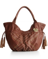Contrast stitching and cool studded detailing give this Red by Marco Ecko design the right look for work or play. An on-the-go silhouette and fun tassel details at side add unique charm to this everyday style. Contrast stitching and cool studded detailing give this Red by Marco Ecko design the right look for work or play. An on-the-go silhouette and fun tassel details at side add unique charm to this everyday style.