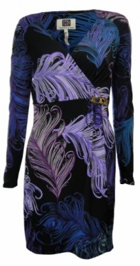 LBD Laundry by Design Women's Peacock Print Wrap Dress, Black Multi, 2 LBD Laundry by Design Women's Peacock Print Wrap Dress, Black Multi, 2