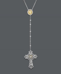 A rosary has never looked so sweet. Mi Joya Divina's stunning design incorporates round-cut diamonds (1/4 ct. t.w.) in a 14k gold and sterling silver setting. Approximate length: 18 inches. Approximate drop length: 9/10 inch. Approximate drop width: 1/2 inch. A rosary has never looked so sweet. Mi Joya Divina's stunning design incorporates round-cut diamonds (1/4 ct. t.w.) in a 14k gold and sterling silver setting. Approximate length: 18 inches. Approximate drop length: 9/10 inch. Approximate drop width: 1/2 inch.