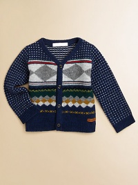 An heirloom sweater in pure, soft lambswool, with Nordic-style diamond patterns on the front and birdseye flecks everywhere else.Ribbed V necklineLong sleeves with ribbed cuffsRibbed button placketRibbed hem with Burberry tagWoolDry cleanImported Please note: Number of buttons may vary depending on size ordered. An heirloom sweater in pure, soft lambswool, with Nordic-style diamond patterns on the front and birdseye flecks everywhere else.Ribbed V necklineLong sleeves with ribbed cuffsRibbed button placketRibbed hem with Burberry tagWoolDry cleanImported Please note: Number of buttons may vary depending on size ordered.